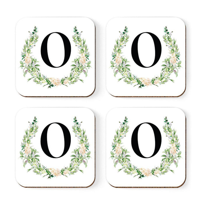 Square Coffee Drink Coasters Gift Set, Garden Green Monogram-Set of 4-Andaz Press-A-