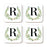 Square Coffee Drink Coasters Gift Set, Garden Green Monogram-Set of 4-Andaz Press-A-