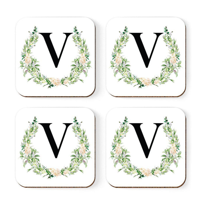 Square Coffee Drink Coasters Gift Set, Garden Green Monogram-Set of 4-Andaz Press-A-