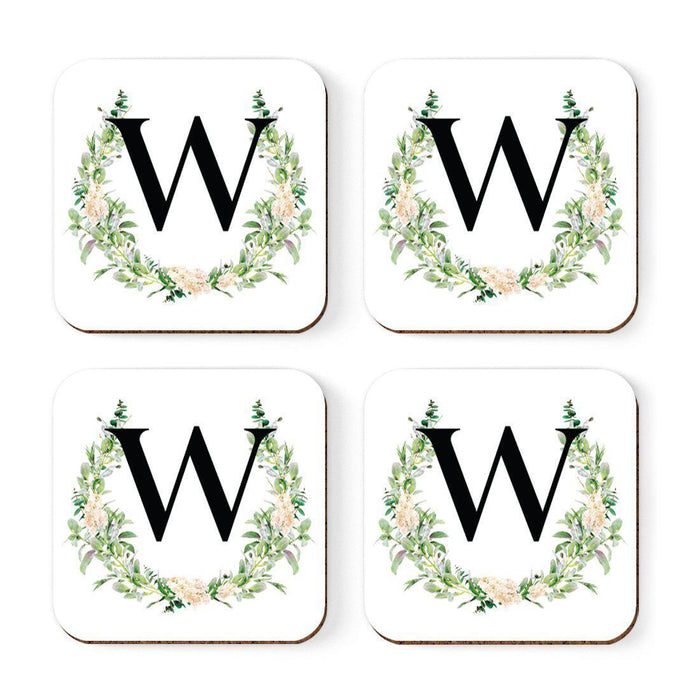 Square Coffee Drink Coasters Gift Set, Garden Green Monogram-Set of 4-Andaz Press-A-