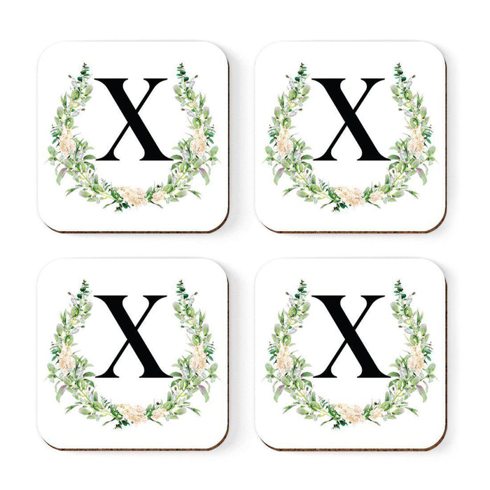 Square Coffee Drink Coasters Gift Set, Garden Green Monogram-Set of 4-Andaz Press-A-