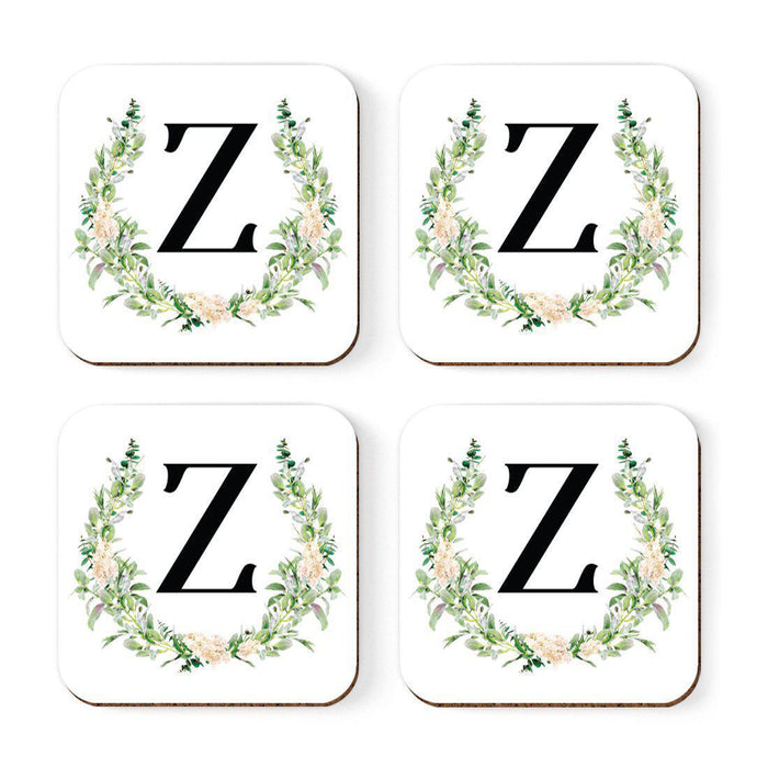 Square Coffee Drink Coasters Gift Set, Garden Green Monogram-Set of 4-Andaz Press-A-