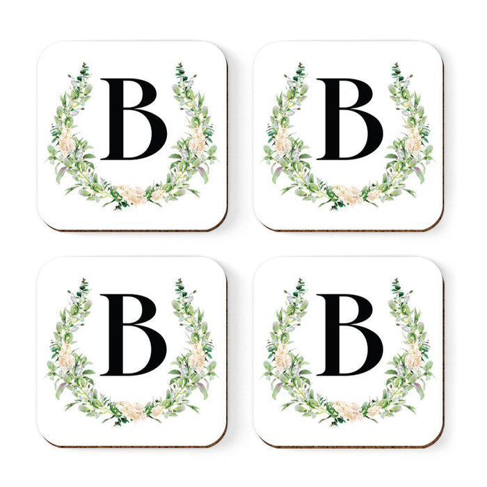 Square Coffee Drink Coasters Gift Set, Garden Green Monogram-Set of 4-Andaz Press-A-