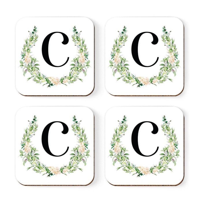 Square Coffee Drink Coasters Gift Set, Garden Green Monogram-Set of 4-Andaz Press-A-