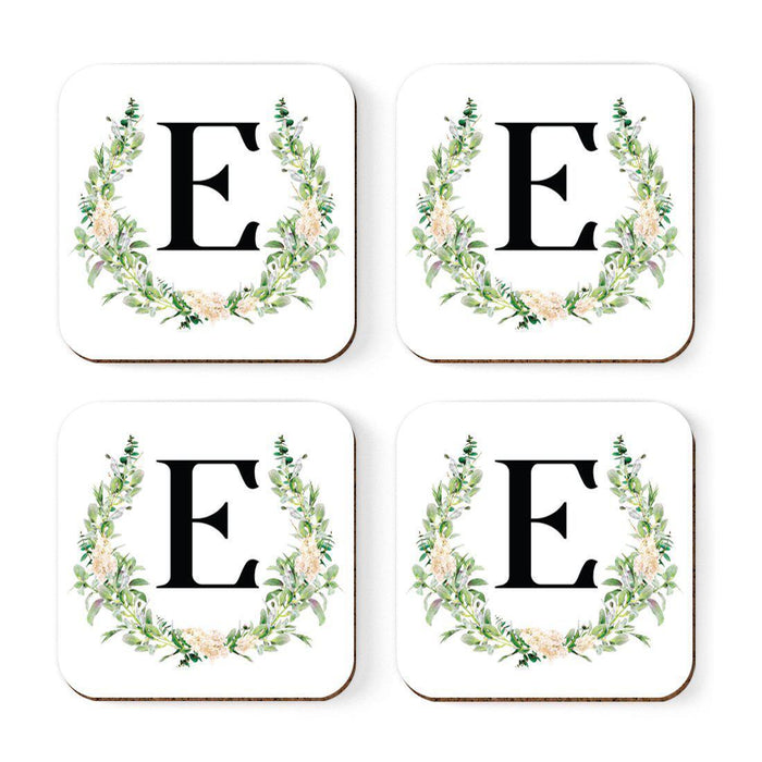 Square Coffee Drink Coasters Gift Set, Garden Green Monogram-Set of 4-Andaz Press-A-