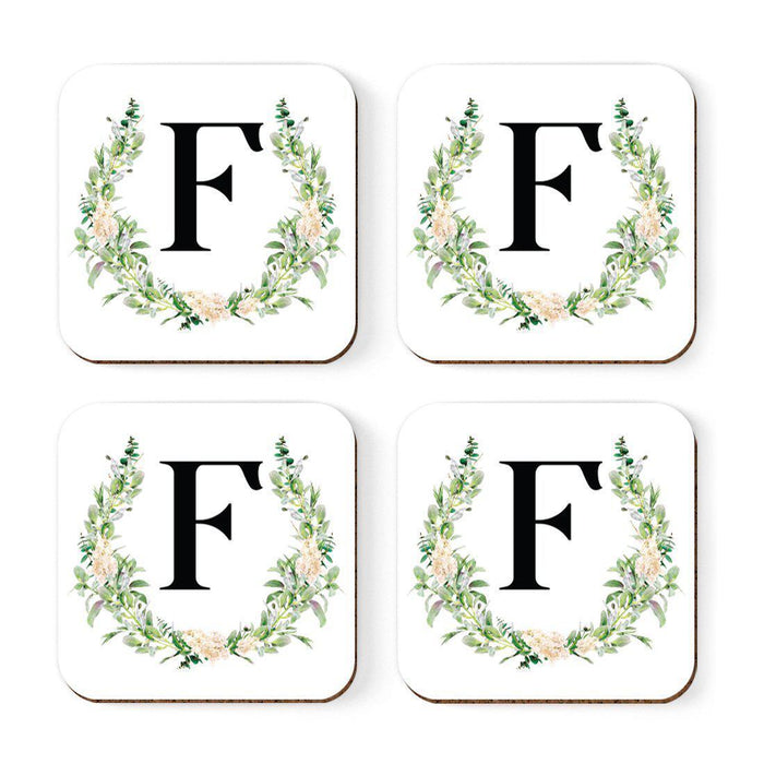 Square Coffee Drink Coasters Gift Set, Garden Green Monogram-Set of 4-Andaz Press-A-