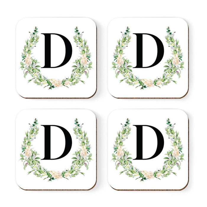 Square Coffee Drink Coasters Gift Set, Garden Green Monogram-Set of 4-Andaz Press-D-