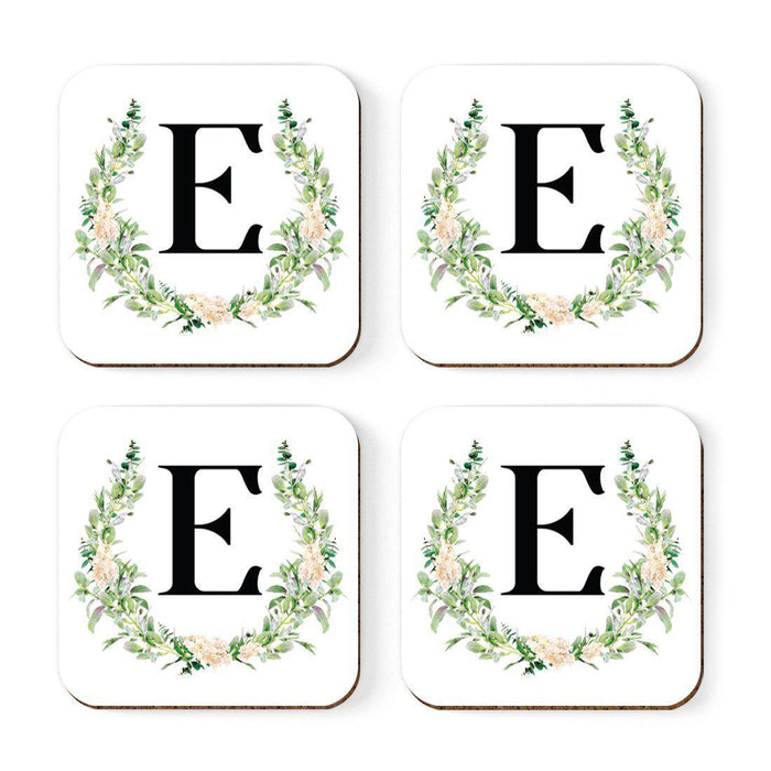 Square Coffee Drink Coasters Gift Set, Garden Green Monogram-Set of 4-Andaz Press-E-
