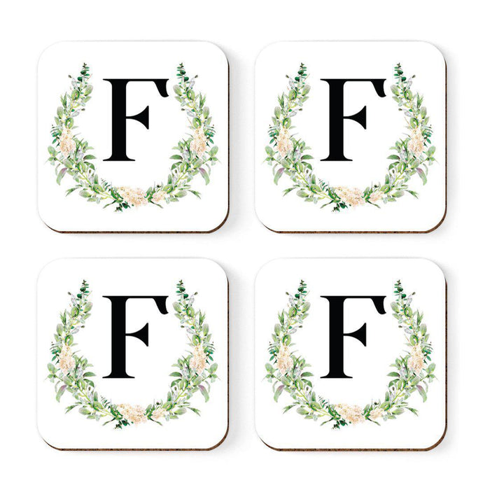 Square Coffee Drink Coasters Gift Set, Garden Green Monogram-Set of 4-Andaz Press-F-