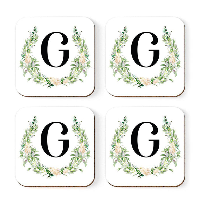 Square Coffee Drink Coasters Gift Set, Garden Green Monogram-Set of 4-Andaz Press-G-