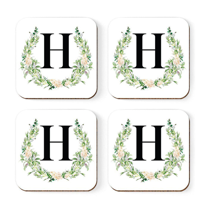 Square Coffee Drink Coasters Gift Set, Garden Green Monogram-Set of 4-Andaz Press-H-