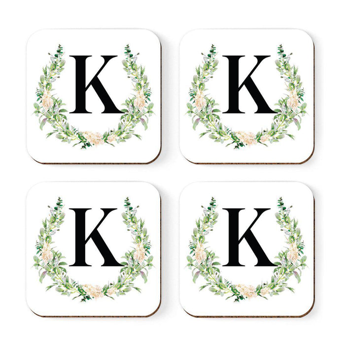 Square Coffee Drink Coasters Gift Set, Garden Green Monogram-Set of 4-Andaz Press-K-