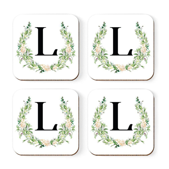 Square Coffee Drink Coasters Gift Set, Garden Green Monogram-Set of 4-Andaz Press-L-