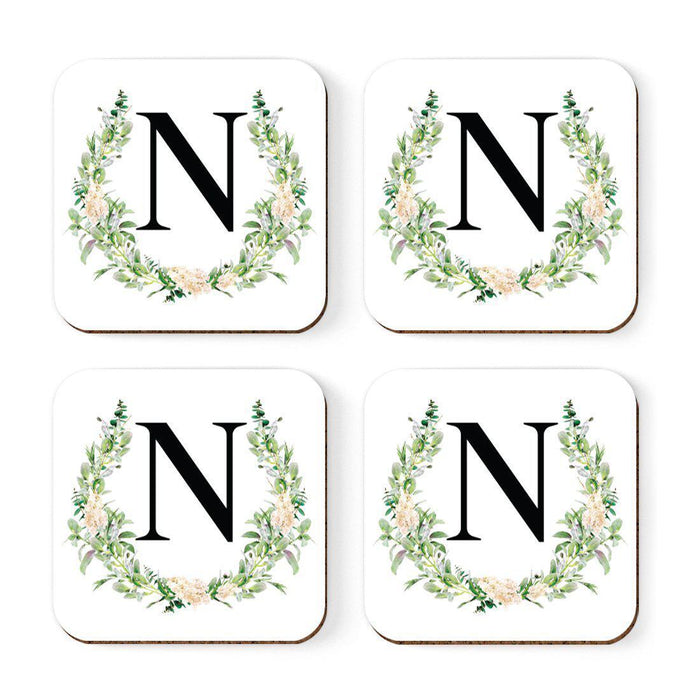Square Coffee Drink Coasters Gift Set, Garden Green Monogram-Set of 4-Andaz Press-N-
