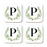 Square Coffee Drink Coasters Gift Set, Garden Green Monogram-Set of 4-Andaz Press-P-