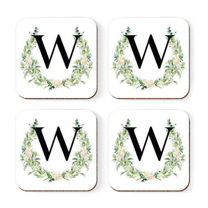 Square Coffee Drink Coasters Gift Set, Garden Green Monogram-Set of 4-Andaz Press-W-