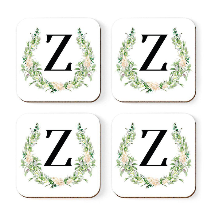 Square Coffee Drink Coasters Gift Set, Garden Green Monogram-Set of 4-Andaz Press-Z-