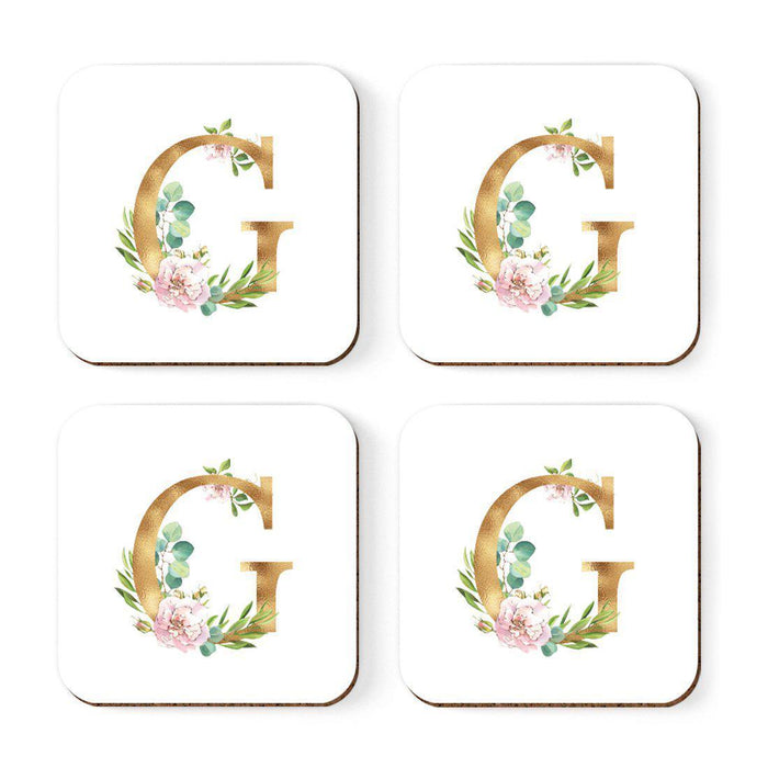 Square Coffee Drink Coasters Gift Set, Lush Bloom Monogram-Set of 4-Andaz Press-A-