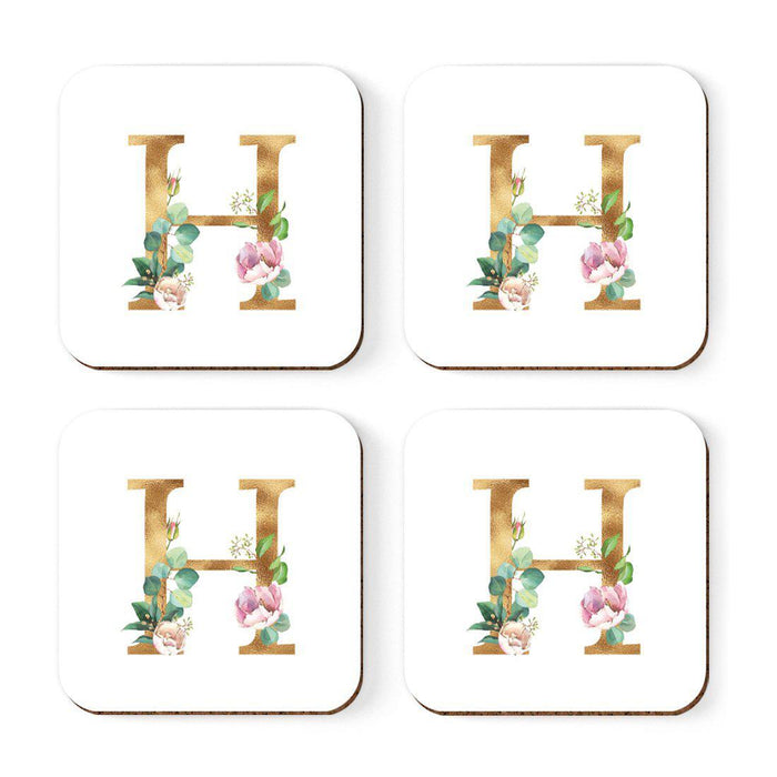 Square Coffee Drink Coasters Gift Set, Lush Bloom Monogram-Set of 4-Andaz Press-A-