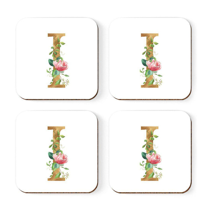 Square Coffee Drink Coasters Gift Set, Lush Bloom Monogram-Set of 4-Andaz Press-A-