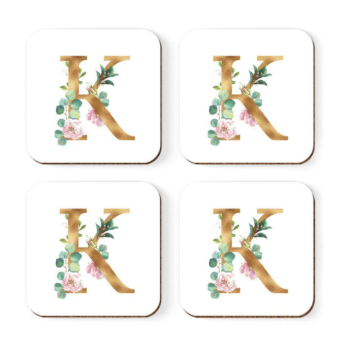 Square Coffee Drink Coasters Gift Set, Lush Bloom Monogram-Set of 4-Andaz Press-A-