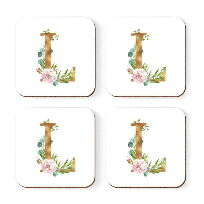 Square Coffee Drink Coasters Gift Set, Lush Bloom Monogram-Set of 4-Andaz Press-A-