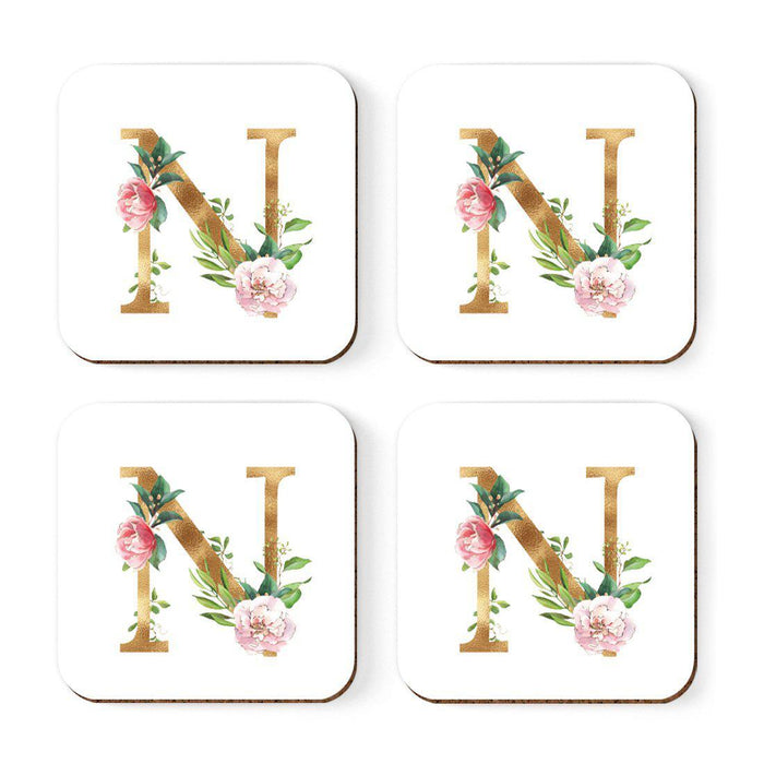 Square Coffee Drink Coasters Gift Set, Lush Bloom Monogram-Set of 4-Andaz Press-A-