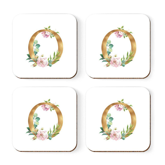 Square Coffee Drink Coasters Gift Set, Lush Bloom Monogram-Set of 4-Andaz Press-A-