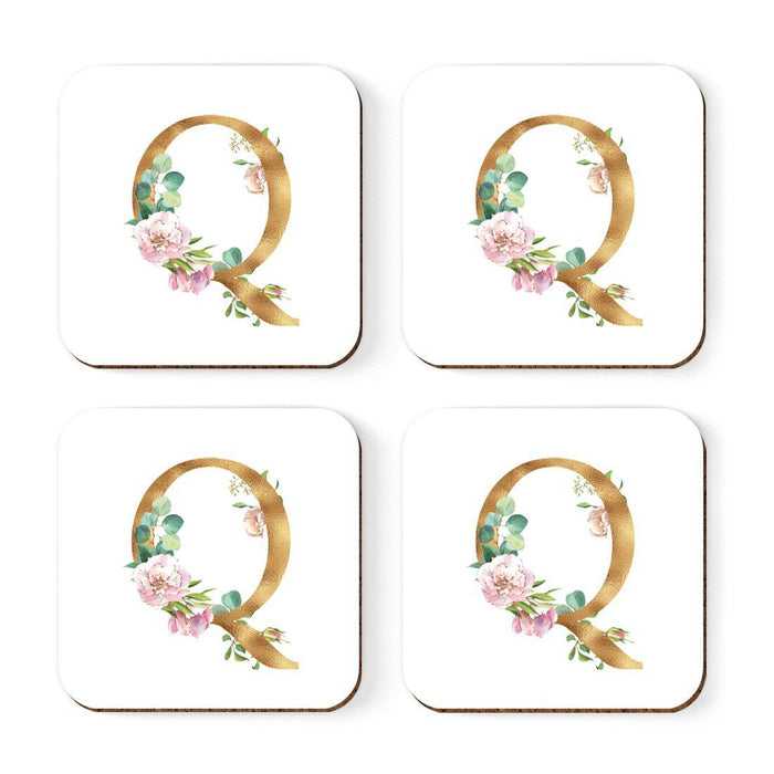 Square Coffee Drink Coasters Gift Set, Lush Bloom Monogram-Set of 4-Andaz Press-A-