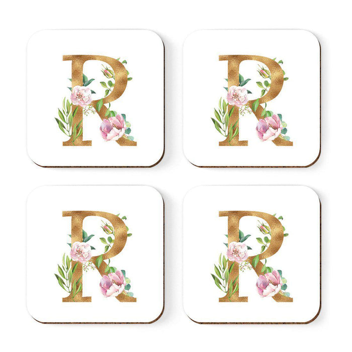 Square Coffee Drink Coasters Gift Set, Lush Bloom Monogram-Set of 4-Andaz Press-A-