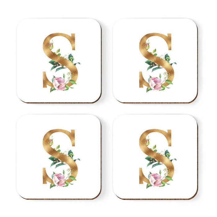 Square Coffee Drink Coasters Gift Set, Lush Bloom Monogram-Set of 4-Andaz Press-A-
