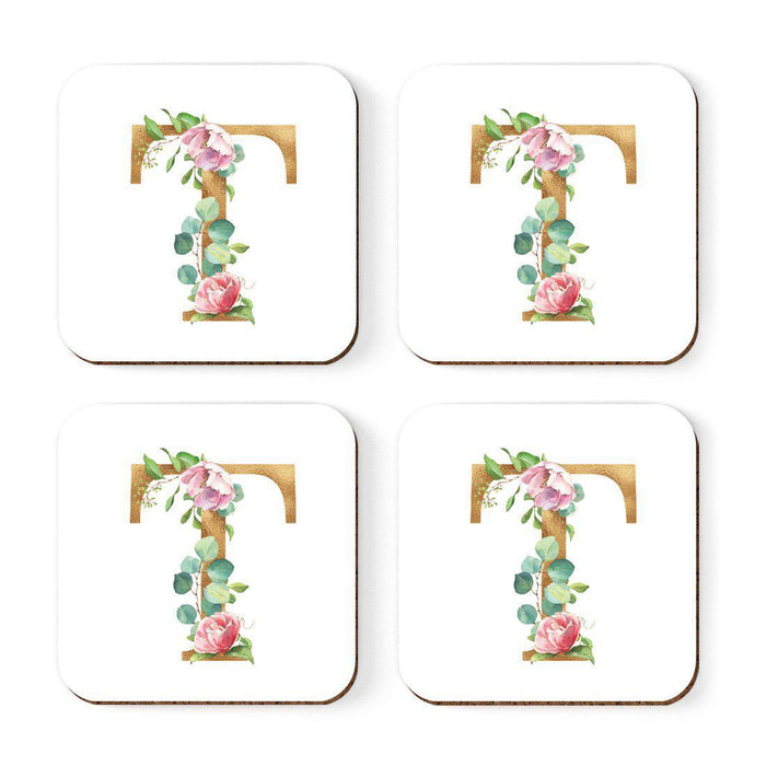 Square Coffee Drink Coasters Gift Set, Lush Bloom Monogram-Set of 4-Andaz Press-A-