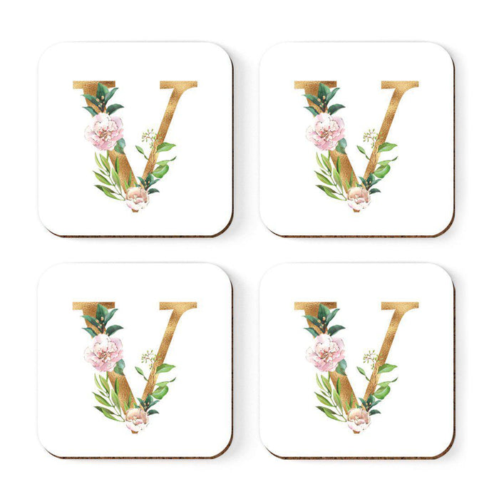 Square Coffee Drink Coasters Gift Set, Lush Bloom Monogram-Set of 4-Andaz Press-A-