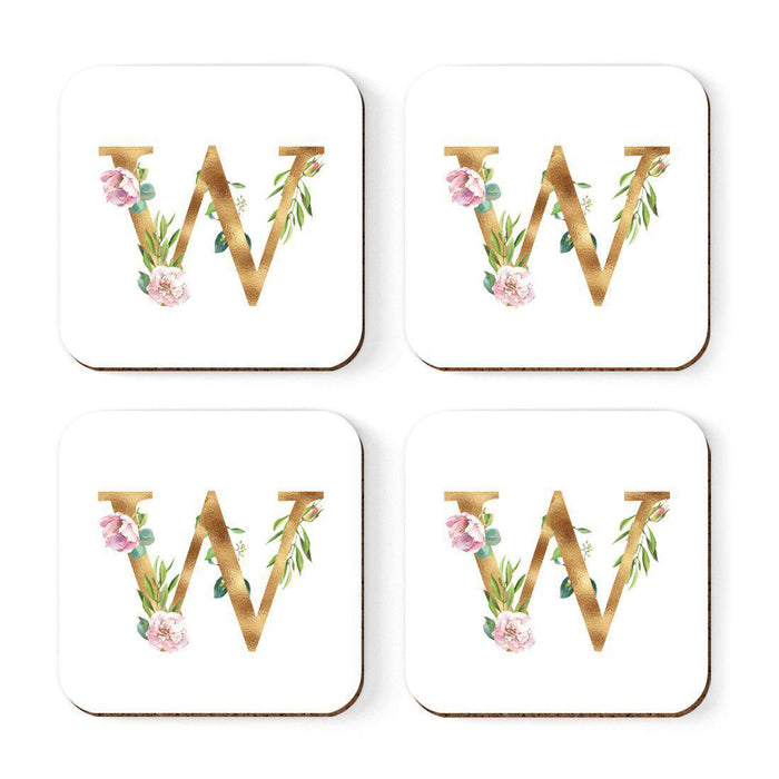 Square Coffee Drink Coasters Gift Set, Lush Bloom Monogram-Set of 4-Andaz Press-A-
