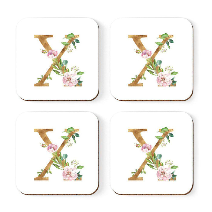 Square Coffee Drink Coasters Gift Set, Lush Bloom Monogram-Set of 4-Andaz Press-A-