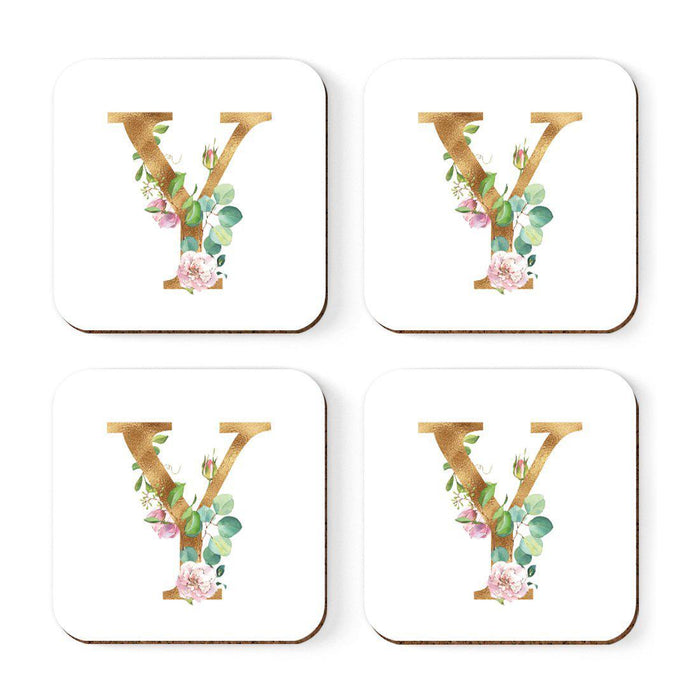 Square Coffee Drink Coasters Gift Set, Lush Bloom Monogram-Set of 4-Andaz Press-A-