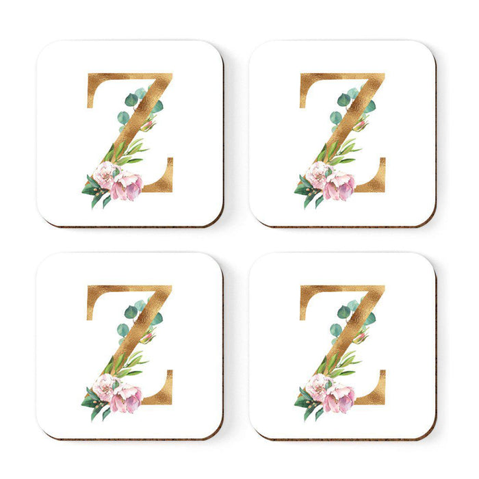 Square Coffee Drink Coasters Gift Set, Lush Bloom Monogram-Set of 4-Andaz Press-A-