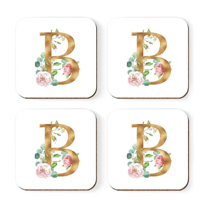 Square Coffee Drink Coasters Gift Set, Lush Bloom Monogram-Set of 4-Andaz Press-A-