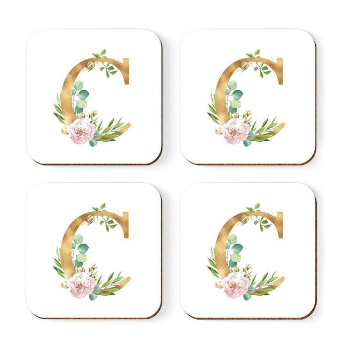 Square Coffee Drink Coasters Gift Set, Lush Bloom Monogram-Set of 4-Andaz Press-A-