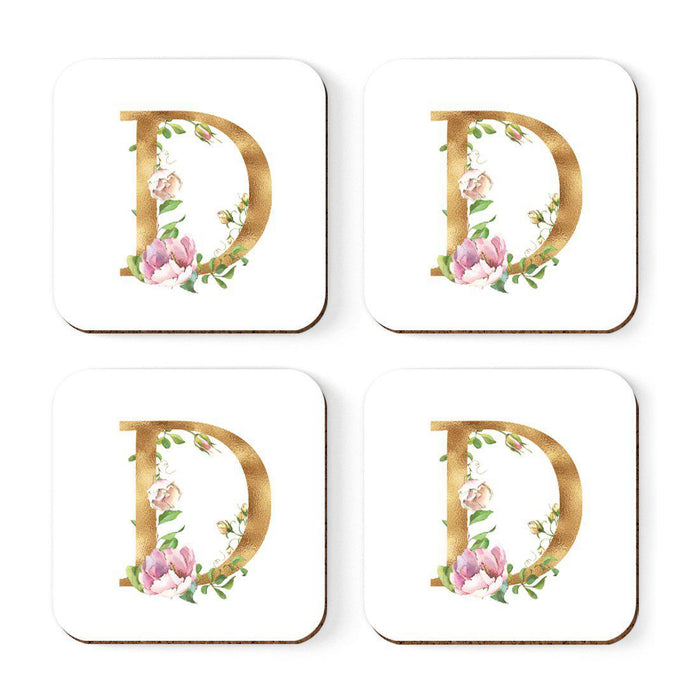 Square Coffee Drink Coasters Gift Set, Lush Bloom Monogram-Set of 4-Andaz Press-A-