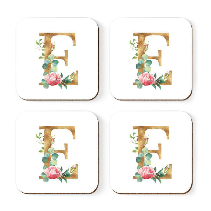 Square Coffee Drink Coasters Gift Set, Lush Bloom Monogram-Set of 4-Andaz Press-A-