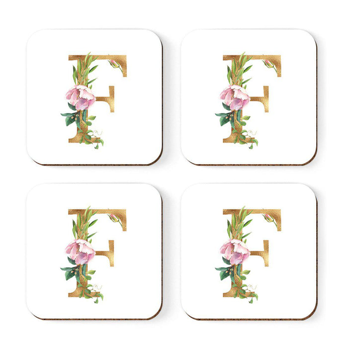 Square Coffee Drink Coasters Gift Set, Lush Bloom Monogram-Set of 4-Andaz Press-A-