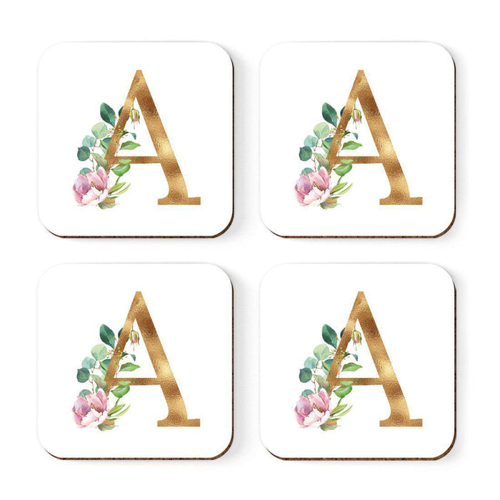 Square Coffee Drink Coasters Gift Set, Lush Bloom Monogram-Set of 4-Andaz Press-A-