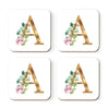 Square Coffee Drink Coasters Gift Set, Lush Bloom Monogram-Set of 4-Andaz Press-A-