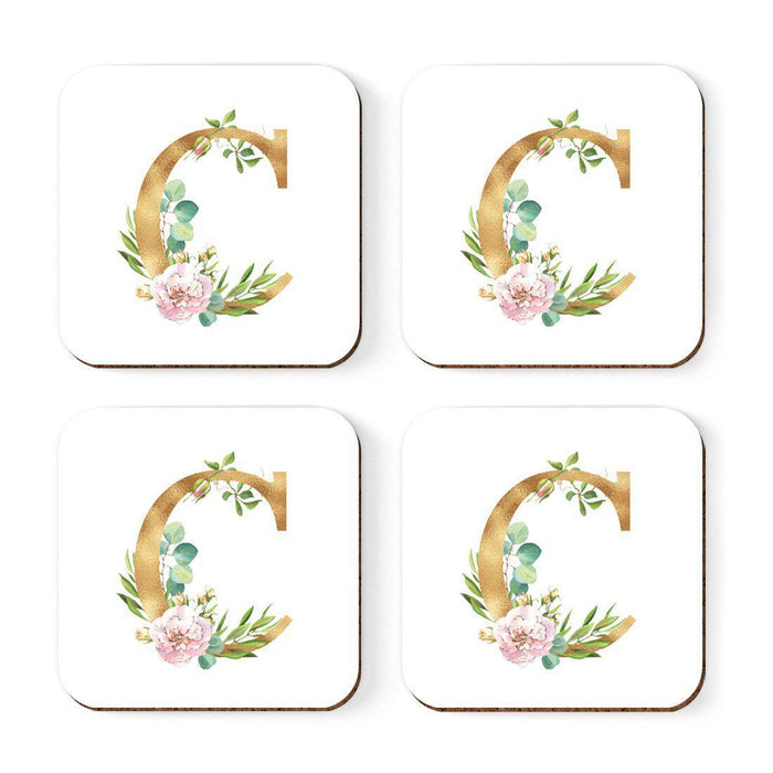 Square Coffee Drink Coasters Gift Set, Lush Bloom Monogram-Set of 4-Andaz Press-C-