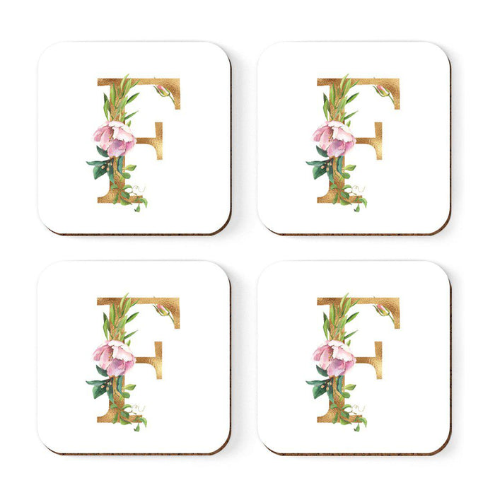 Square Coffee Drink Coasters Gift Set, Lush Bloom Monogram-Set of 4-Andaz Press-F-