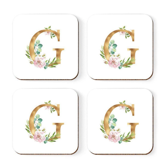 Square Coffee Drink Coasters Gift Set, Lush Bloom Monogram-Set of 4-Andaz Press-G-