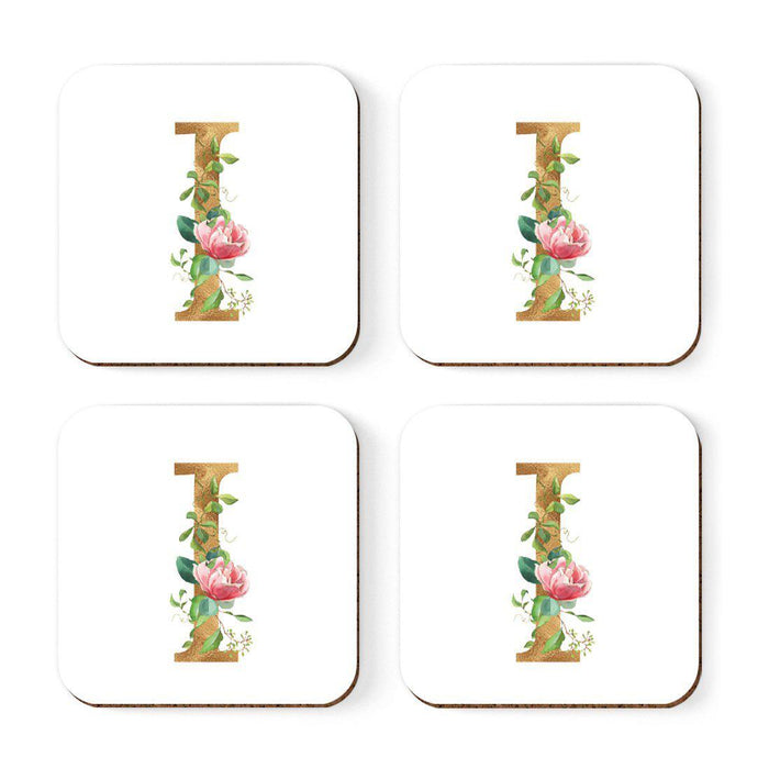 Square Coffee Drink Coasters Gift Set, Lush Bloom Monogram-Set of 4-Andaz Press-I-