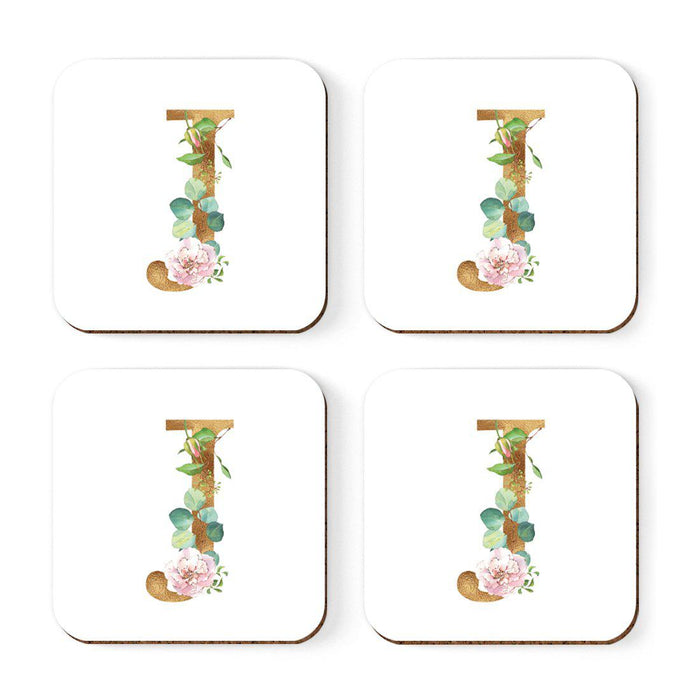 Square Coffee Drink Coasters Gift Set, Lush Bloom Monogram-Set of 4-Andaz Press-J-