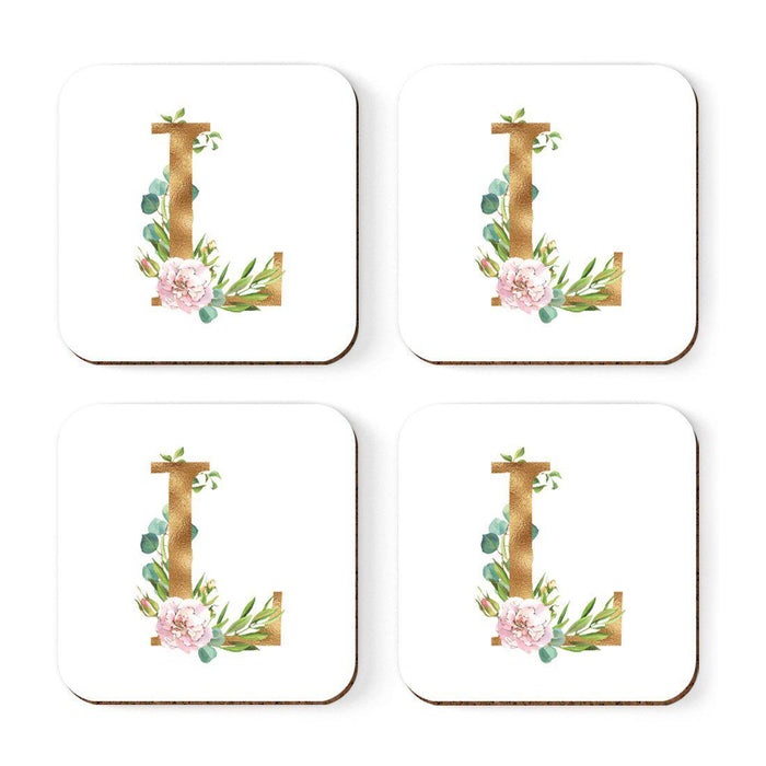 Square Coffee Drink Coasters Gift Set, Lush Bloom Monogram-Set of 4-Andaz Press-L-
